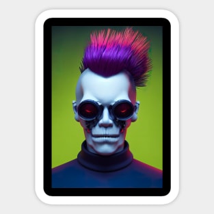 Punk Skull With Colorful Hair Cyberpunk Concept Digital Illustration Sticker